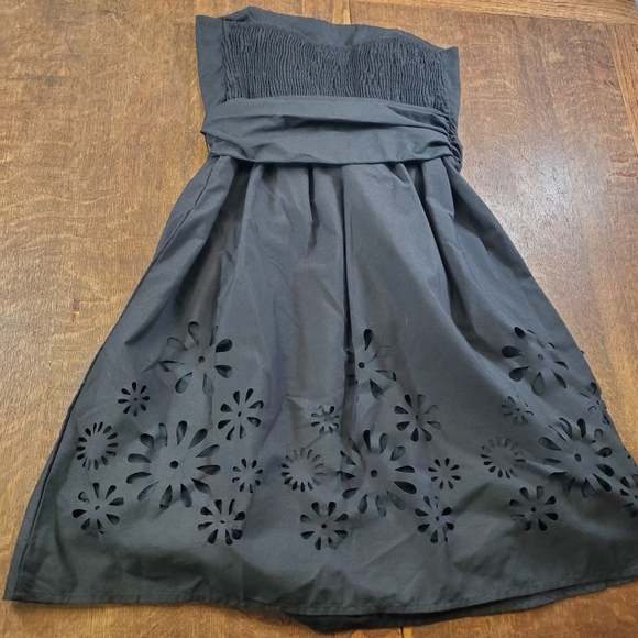 Rhapsody black strapless mini dress with floral cutout design at hemline - Picture 2 of 5